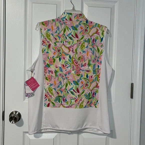 NWT Stella Parker Sport Floral Vine Sleeveless Polo UPF 50 Sun Protection Size L - Picture 3 of 10